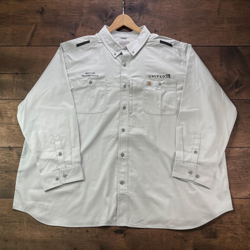 Carhartt United Airlines Aircraft Maintenance Work Shirt Gray 4XL 103642 E25